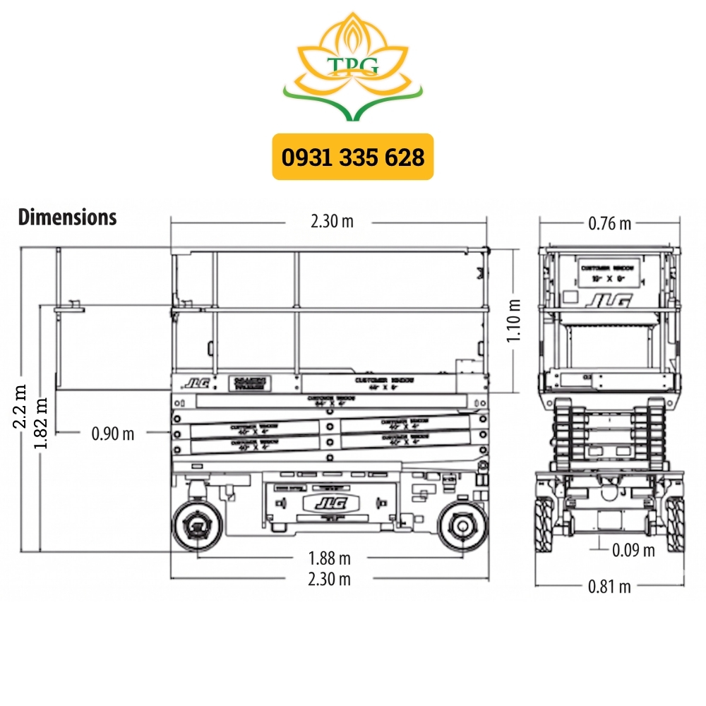 Xe nâng người cắt kéo 8,1m JLG 2030ES 13 kich thuoc xe nang cat keo jlg 2030es