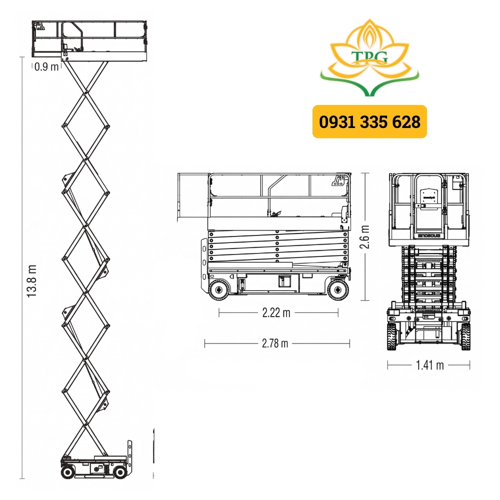 Xe nâng người 16m Sinoboom GTJZ 1414 15 kich thuoc xe nang cat keo sinoboom 1414