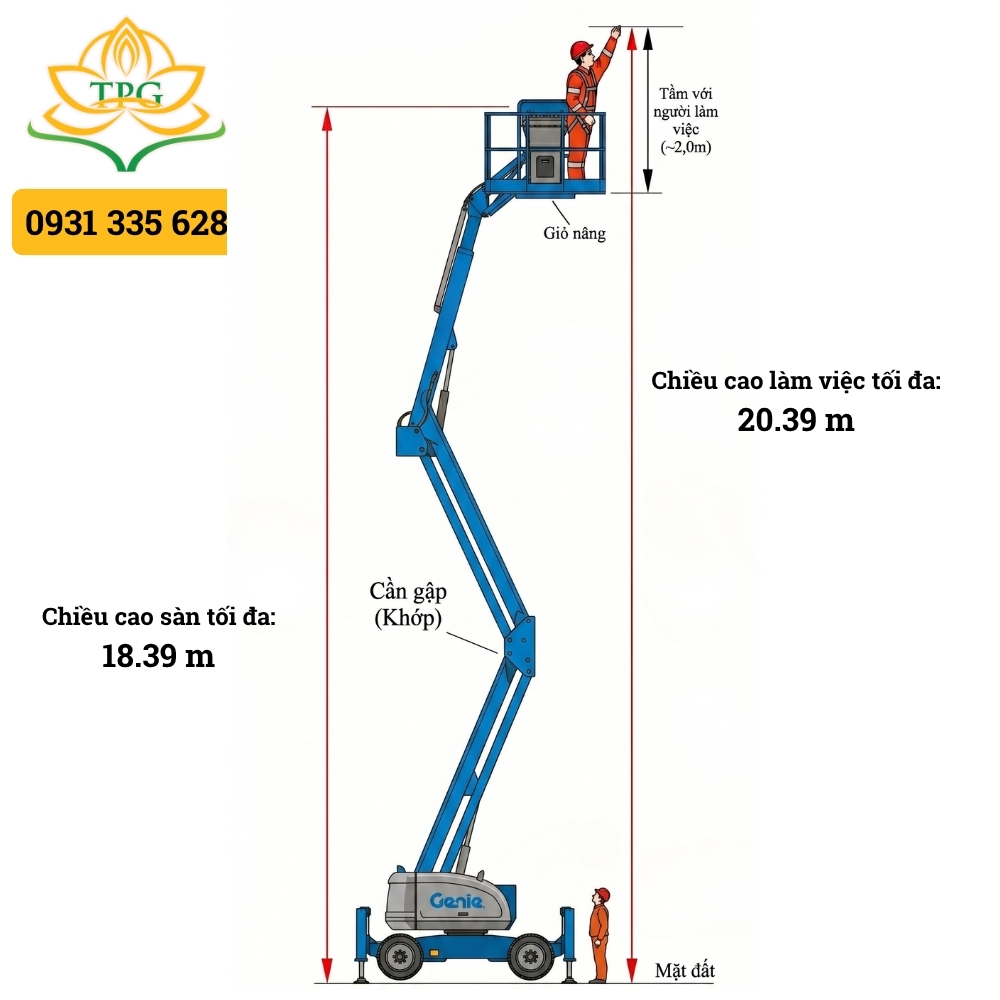 Xe nâng người 20m Boomlift Genie Z60/34 14 chieu cao san va chieu cao lam viec xe nang nguoi boom lift Genie Z6034