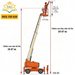 chieu cao san va chieu cao lam viec xe nang nguoi boom lift JLG 600AJ