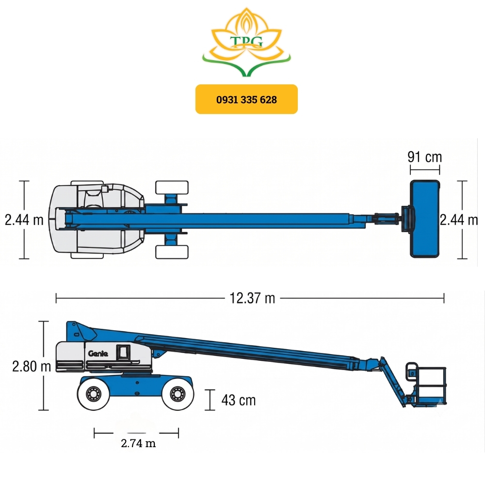 Xe nâng người 28m S-Boom Lift Genie S85 15 kich thuoc xe nang boom lift Genie S85