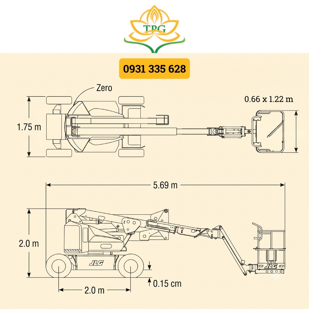 Xe nâng người 16m Boom Lift JLG 45E 17 kich thuoc xe nang boom lift JLG 45E