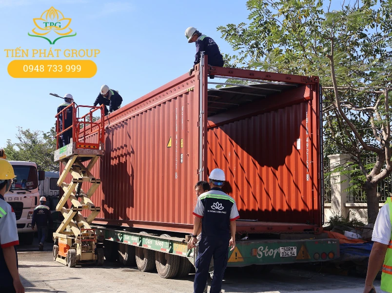 Dịch vụ di dời máy móc thiết bị tại Đồng Nai trọn gói 4 Tien Phat thuc hien du an rut container di doi may moc tai Nhon Trach, Dong Nai