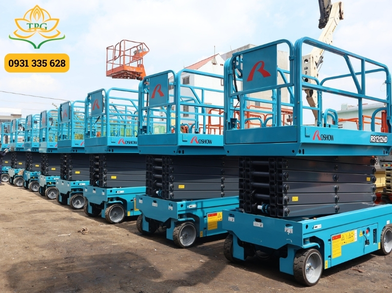 Giá thuê xe nâng người 14m cắt kéo, boom lift 3 xe nang nguoi roshow
