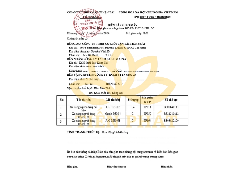 Thong tin du an cho thue xe nang nguoi tai KCN Suoi Tre