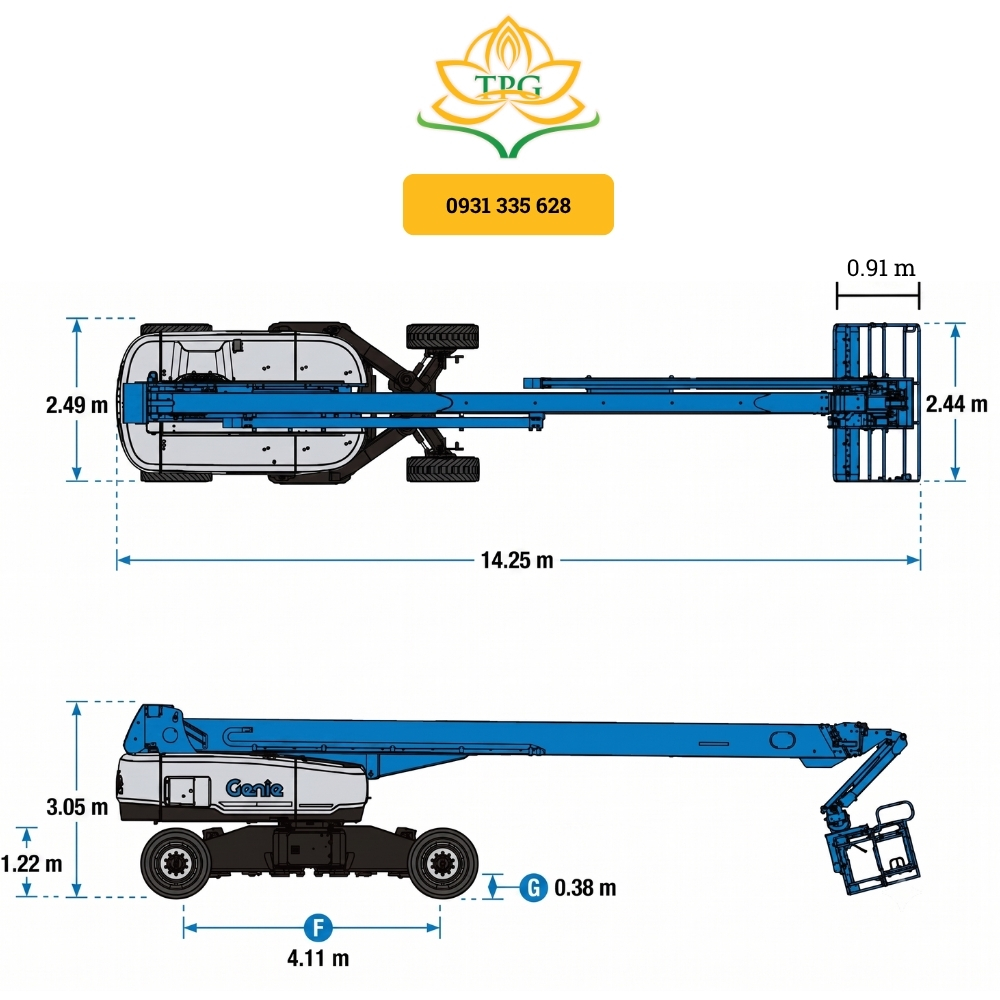 Xe nâng người 40m Boom Lift Genie SX-125XC 19 kich thuoc xe nang boom lift Genie SX125XC