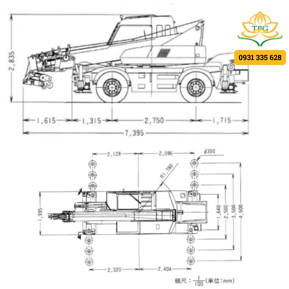 Xe cẩu 10 tấn Kato KR10HL 18 thong so kich thuoc cua xe cau 10 tan Kato KR-10HL