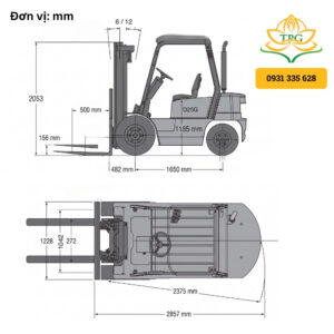 thong so kich thuoc cua xe nang 3 tan Doosan D30G