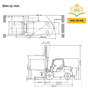 thong so kich thuoc cua xe nang 5 tan Mitsubishi FD50