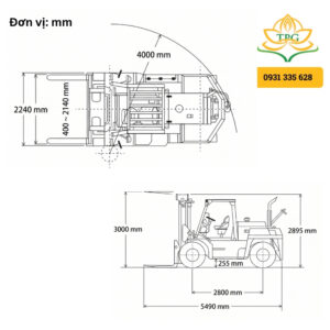 thong so kich thuoc cua xe nang Mitsubishi fd100nl
