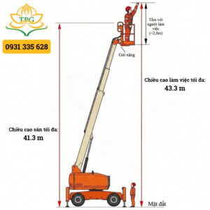 chieu cao san va chieu cao lam viec xe nang nguoi boom lift JLG 1350SJP
