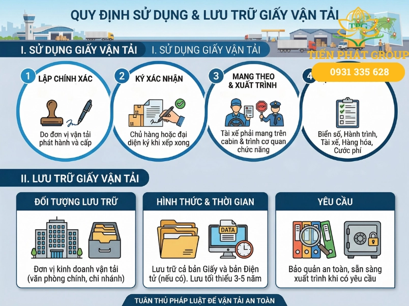 Giấy vận tải là gì? Tải mẫu Word & Quy định cho xe tải, xe cẩu 2026 2 Quy dinh ve su dung va luu tru giay van tai
