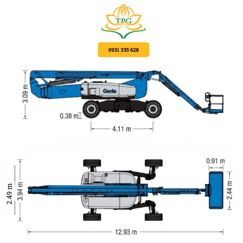 Xe nâng người Boom Lift 43m Genie Z135/70 23 kich thuoc xe nang boom lift Genie Z13570