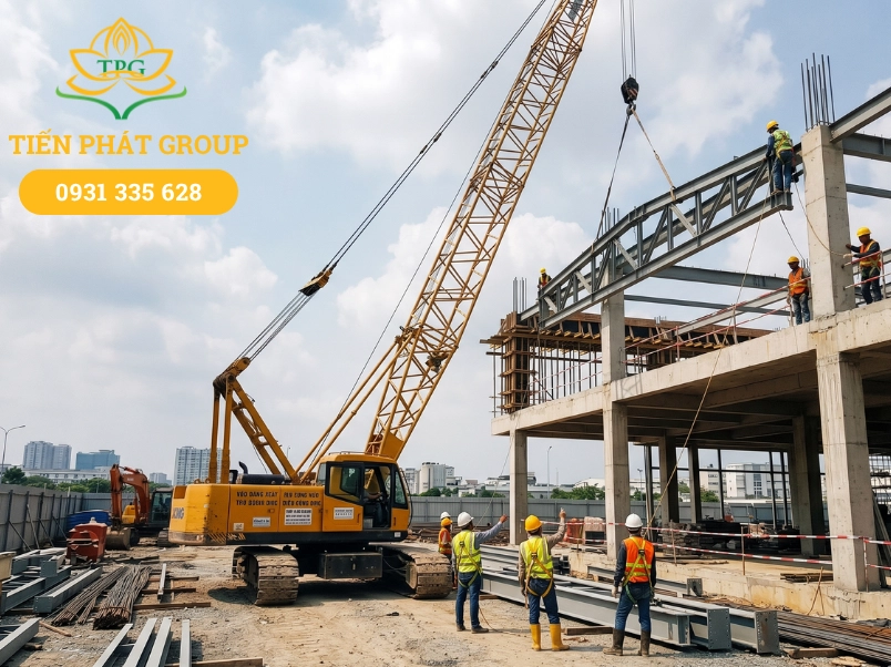Ứng dụng của xe cẩu trong thi công cơ giới, vận tải và di dời máy móc 1 Ung dung cua xe cau trong xay dung & Lap rap ket cau