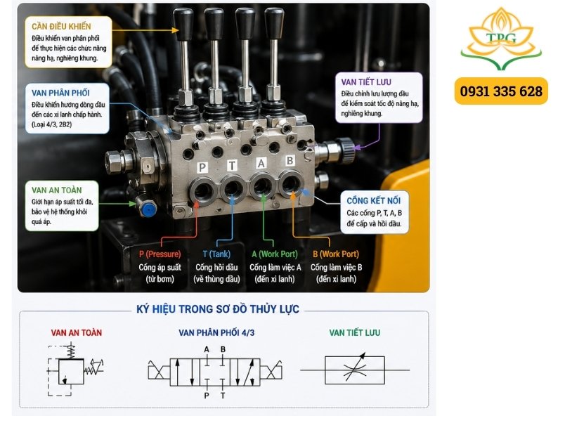 Sơ đồ hệ thống thủy lực xe nâng và nguyên lý hoạt động, kèm file pdf 4 bo van thuy luc