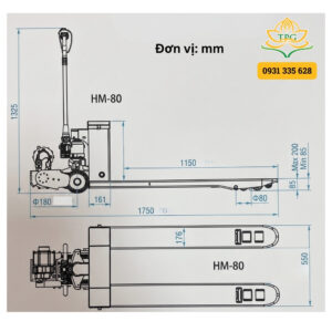 Xe nâng tay điện 8 tấn Hilman HM-80 6 thong so kich thuoc cua xe nang tay dien 8 tan hilman hm80