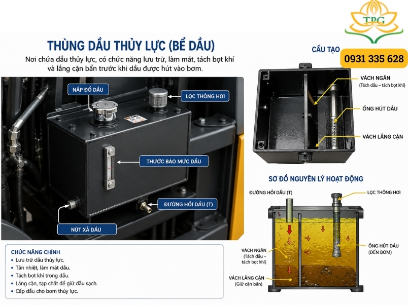 Sơ đồ hệ thống thủy lực xe nâng và nguyên lý hoạt động, kèm file pdf 2 thung dau thuy luc xe nang
