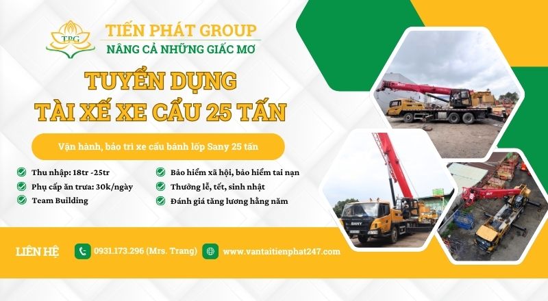 Tuyển tài xế cẩu bánh lốp Sany 25 tấn – Tiến Phát Group 1 tuyen dung tai xe xe cau 25 tan